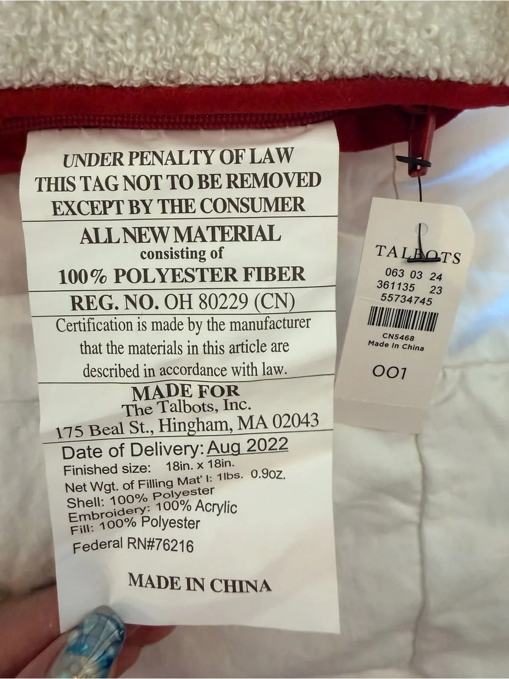 RARE Talbots scenic winter village hooked throw pillow — NWT